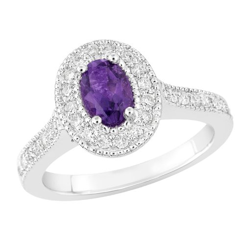 Certified 0.9 Ct Oval Amethyst and Diamond Engagement Ring White 14K Gold ( Gem Jewelry by ND ring ) รูปที่ 1
