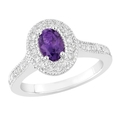 Certified 0.9 Ct Oval Amethyst and Diamond Engagement Ring White 14K Gold ( Gem Jewelry by ND ring )