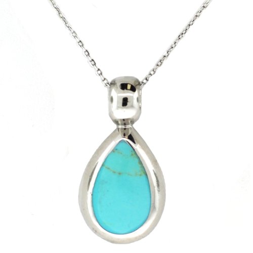 Sterling Silver Turquoise Inlay Tear Drop Pendant, 18