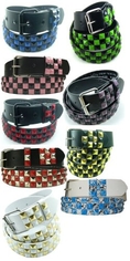 New Mens Studded Leather Snap Belt 
