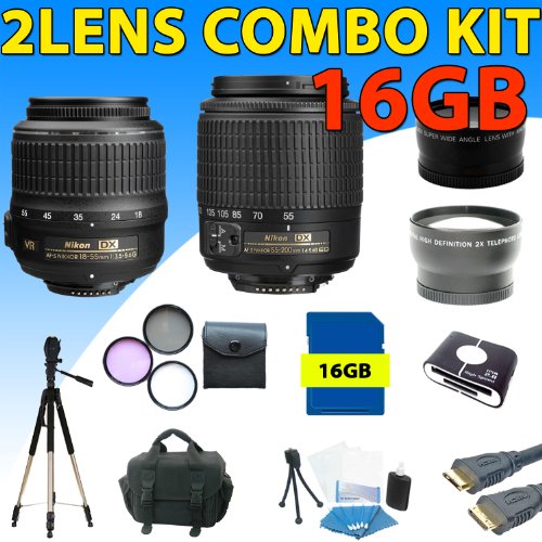 Nikon 18-55mm Vr Af-s Dx Nikkor Lens + Nikon 55-200mm Ed Af-s Dx Lens + 16gb Accessory Kit for Nikon D3000, D3100, D5000, D5100, D7000 Dslr Cameras (5lens Pro Kit) ( Zm Len ) รูปที่ 1