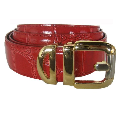 Men's Candy Apple Red Crocodile Embossed Belt  รูปที่ 1