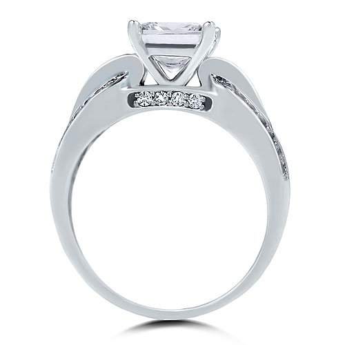 Sterling Silver Princess Cubic Zirconia Solitaire Ring w/ Side Stones - Women's Engagement Wedding Ring ( BERRICLE ring ) รูปที่ 5