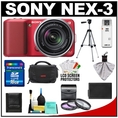 Review Sony Alpha NEX-3 Digital Camera Body & E 18-55mm OSS Compact Interchangeable Lens (Red) with 16GB Card + Battery + Case + Tripod + Accessory Kit