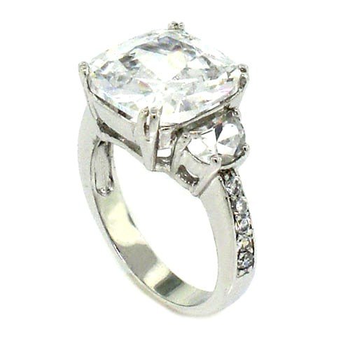 Sterling Silver Classic Engagement Ring w/Cushion Radiant White CZ ( Alljoy ring ) รูปที่ 1