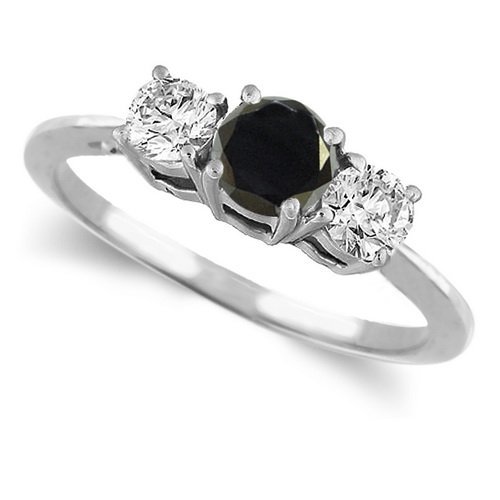 10K White Gold Round 3 Stone Black Diamond & White Diamond Ring (1/4 ctw) ( DivaDiamonds ring ) รูปที่ 1