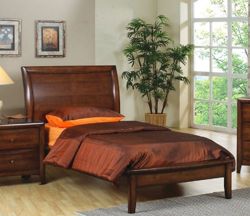 Twin Size Platform Bed Contemporary Style in Warm Brown Finish  รูปที่ 1