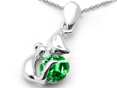 1.00 cttw 14K White Gold Plated 925 Sterling Silver Round Simulated Emerald Cat Pendant ( Finejewelers pendant ) รูปที่ 1