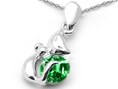 1.00 cttw 14K White Gold Plated 925 Sterling Silver Round Simulated Emerald Cat Pendant ( Finejewelers pendant )