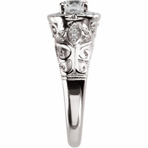 14K White Gold Vintage Style Semi-Mount Diamond Engagement Ring (Center stone is not included) ( Jewelry Days ring ) รูปที่ 4