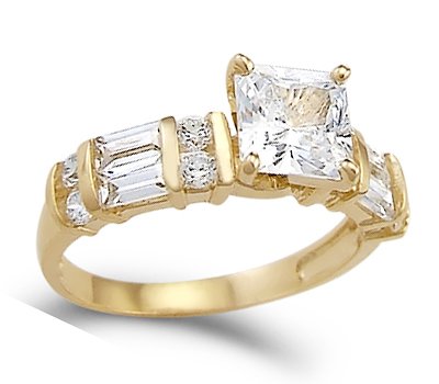 14k Yellow Gold Princess Solitaire CZ Cubic Zirconia Engagement Ring ( Jewel Roses ring ) รูปที่ 1