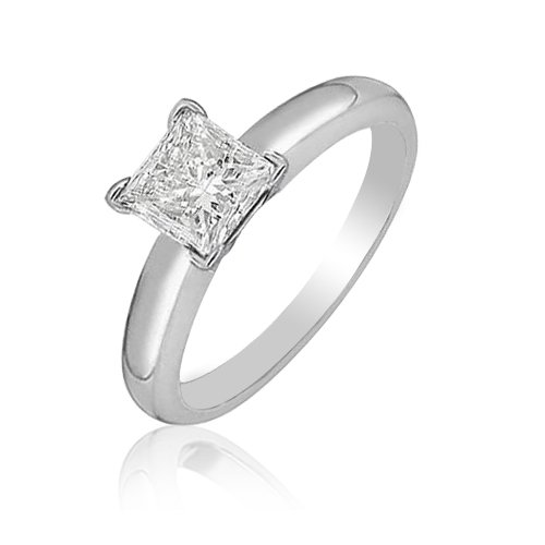 0.50cttw Natural White Princess Cut Diamond (I1-Clarity, H-I-Color) Solitaire Ring in 14K White Gold. ( TriJewels ring ) รูปที่ 1