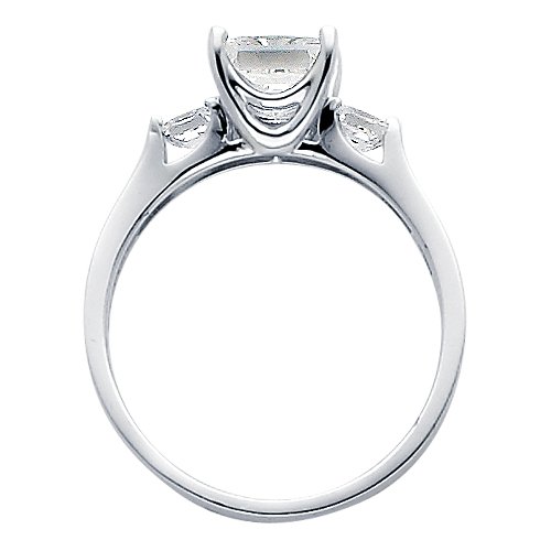 14K White Gold Princess Three Stone with Side Stone CZ Cubic Zirconia Wedding Engagement Ring Band ( The World Jewelry Center ring ) รูปที่ 3