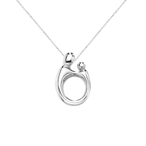 Sterling Silver Polished Oval Mother and Child Pendant, 18