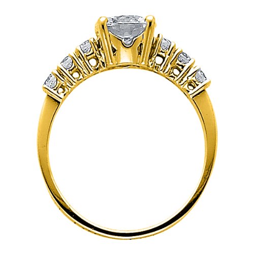 14K Yellow Gold Round Solitaire CZ Cubic Zirconia Wedding Engagement Ring Band ( The World Jewelry Center ring ) รูปที่ 3