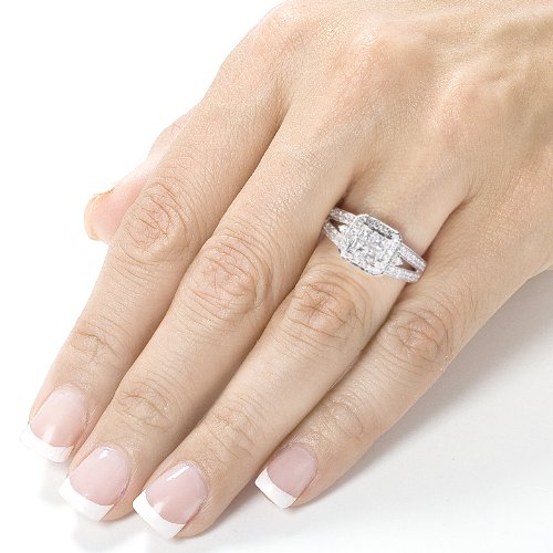 1 Carat Princess & Round Diamond Engagement Ring in 14kt White Gold ( Diamond-Me ring ) รูปที่ 5