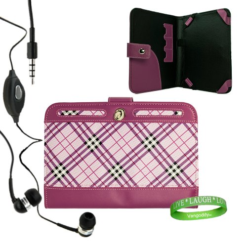 Amazon Kindle Leather Cover, Unique Purple Design with Black Graphite Accent ( Kindle 3G , 3G + Wifi , Wifi Only ) + Compatible Kindle Earbud Earphones with Microphone + Vangoddy Live * Laugh * Love Wrist Band!!! (Kindle E book reader) รูปที่ 1