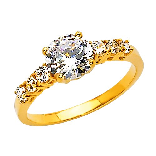 14K Yellow Gold Round Solitaire CZ Cubic Zirconia Wedding Engagement Ring Band ( The World Jewelry Center ring ) รูปที่ 1