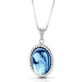 Sterling Silver 16X12mm Blue Agate Guardian Angel Cameo Pendant w/18