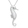 Sterling Silver Created Opal Sea Horse Pendant, 18