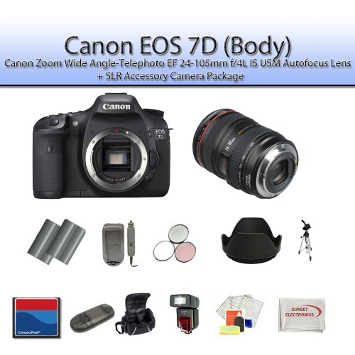 Review Canon EOS 7D Digital SLR Camera Body w/ Canon Zoom Wide Angle-Telephoto EF 24-105mm f/4L IS USM Autofocus Lens + 32GB SLR Accessory Camera Package รูปที่ 1