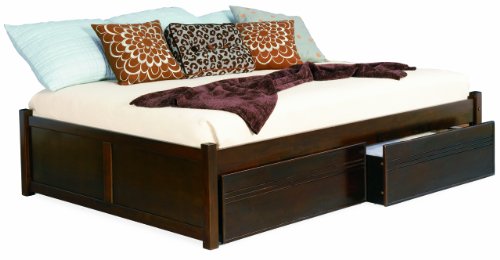 Concord Full Platform Bed with Flat Panel Headboard and Footboard, Antique Walnut with 2 Flat Panel Bed Drawers (wood bed) รูปที่ 1