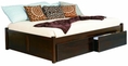 Concord Full Platform Bed with Flat Panel Headboard and Footboard, Antique Walnut with 2 Flat Panel Bed Drawers (wood bed)