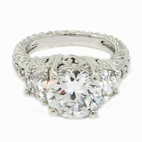 Sterling Silver Classic Engagement Ring w/Round Brilliant White CZ ( Alljoy ring ) รูปที่ 4