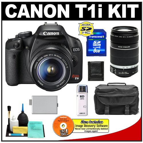 Review Canon EOS Rebel T1i 15.1Megapixel Digital SLR Camera (Black) with Canon EF-S 18-55mm IS + 55-250mm f/4.0-5.6 IS Zoom Lens + 8GB Card + LP-E5 Battery + Case + Accessory Kit รูปที่ 1