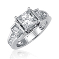 Sterling Silver Princess Cubic Zirconia CZ Ring - Women's Engagement Wedding Ring ( BERRICLE ring )