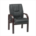 Leather Visitors Chair with Mahogany Finish Wood Base and Arms 