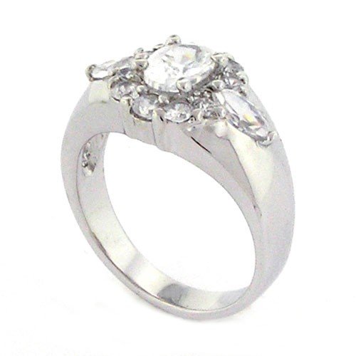 Sterling Silver Classic Flower Cluster Engagement Ring w/Oval White CZ ( Alljoy ring ) รูปที่ 1
