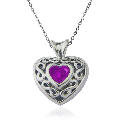 Sterling Silver Amethyst Heart Pendant, 18