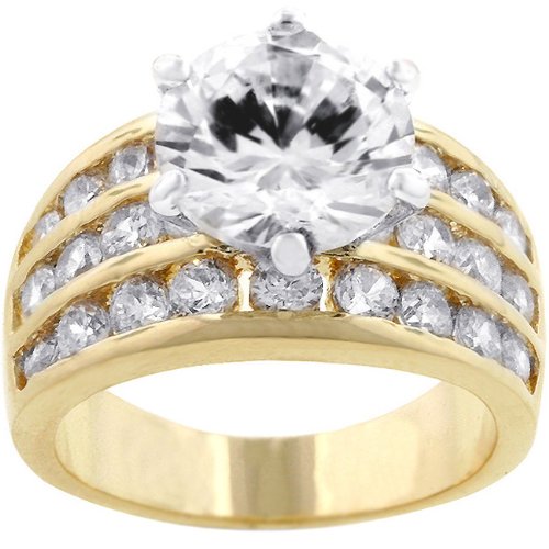 14k Gold Classic Round CZ Engagement Ring in Two Tone Featuring Four Row Channel Set Shoulders in Gold Tone in Sizes 5-10 with 7.5 Total Carat Weight ( J Goodin Inc ring ) รูปที่ 3