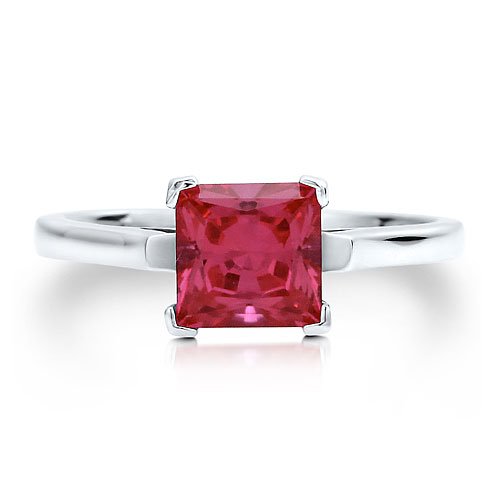 Sterling Silver 925 Princess Cut Ruby Cubic Zirconia CZ Solitaire Ring - Women's Engagement Wedding Ring ( BERRICLE ring ) รูปที่ 1
