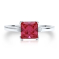 Sterling Silver 925 Princess Cut Ruby Cubic Zirconia CZ Solitaire Ring - Women's Engagement Wedding Ring ( BERRICLE ring )