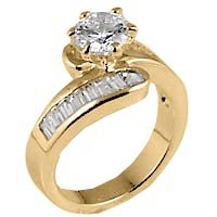 14KGP Solitaire Center Baguette Sides CZ Engagement Ring ( HopeChestJewelry ring ) รูปที่ 1