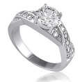 Sterling Silver Round Cubic Zirconia CZ Solitaire Ring w/Side Stones - Women's Engagement Wedding Ring ( BERRICLE ring )