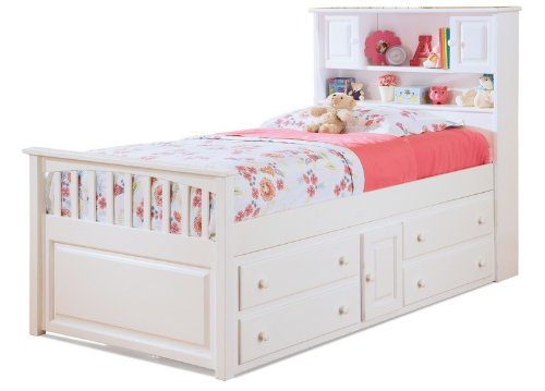 Twin Size Captain's Bed with Underbed 4 Storage Drawer Chest White Finish  รูปที่ 1