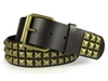 รูปย่อ 1 3/4" Snap On Three Row Punk Rock Star Distressed Brass Studded BROWN Leather Belt  รูปที่2