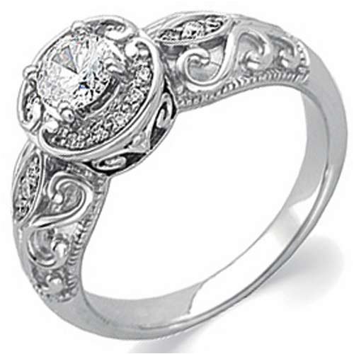 14K White Gold Vintage Style Semi-Mount Diamond Engagement Ring (Center stone is not included) ( Jewelry Days ring ) รูปที่ 1