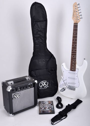 SX RST 3/4 LH White Left Handed 3/4 Size Short Scale Guitar Package with Amp, Carry Bag and Instructional DVD ( SX guitar Kits ) ) รูปที่ 1