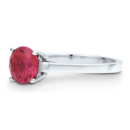 Sterling Silver 925 Round Cut Ruby Cubic Zirconia CZ Solitaire Ring - Women's Engagement Wedding Ring ( BERRICLE ring ) รูปที่ 3