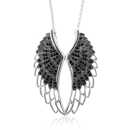 Sterling Silver Angel Feather Wing BLACK Diamond Pendant Necklace - 0.50 carat ( Diamond Delight pendant ) รูปที่ 1