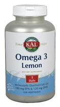 KAL - Omega-3 Lemon Flavor, 120 softgels ( Kal Omega 3 )