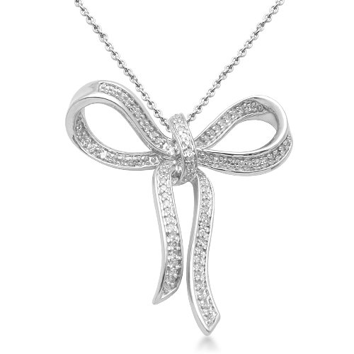 Sterling Silver Bow Diamond Pendant (1/5 Cttw, I-J Color, I3 Clarity), 18