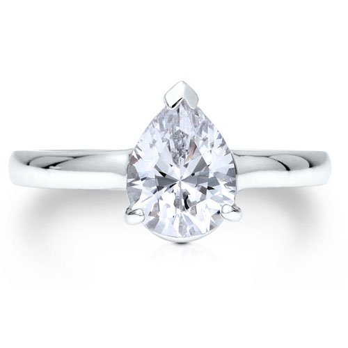 Sterling Silver 925 Cubic Zirconia CZ Pear Shape Solitaire Ring - Women's Engagement Wedding Ring ( BERRICLE ring ) รูปที่ 3
