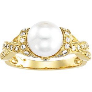 Ring 14K White Gold Freshwater Cultured Pearl And Diamond Ring  รูปที่ 3