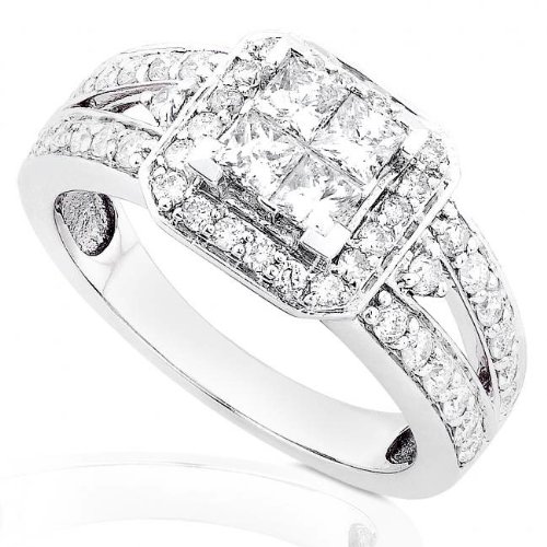 1 Carat Princess & Round Diamond Engagement Ring in 14kt White Gold ( Diamond-Me ring ) รูปที่ 1