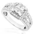 1 Carat Princess & Round Diamond Engagement Ring in 14kt White Gold ( Diamond-Me ring )